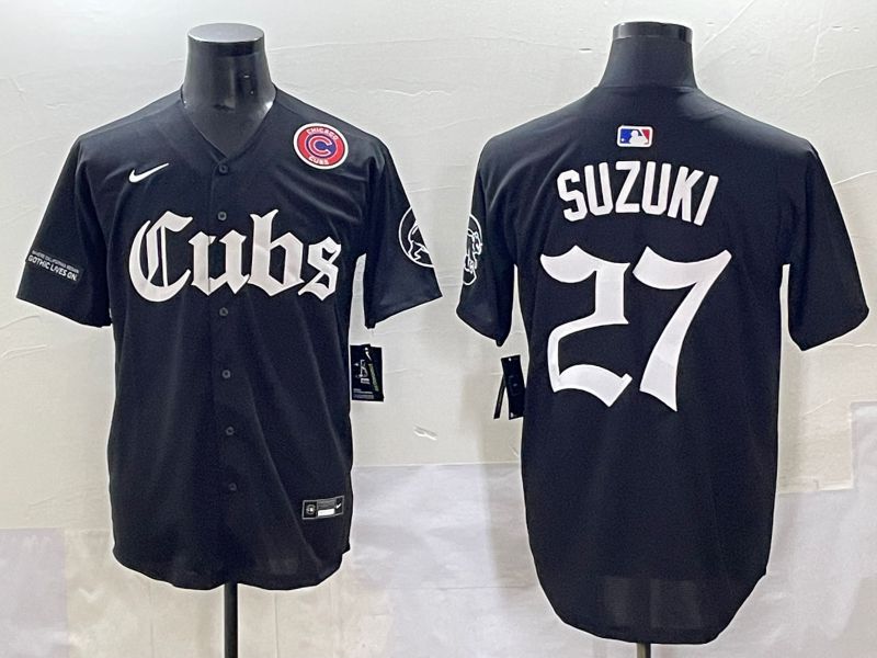 Men 2025 Chicago Cubs #27 Suzuki Black Five generations Joint Name Nike MLB Jersey style 14->chicago cubs->MLB Jersey